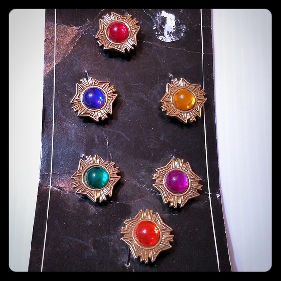 Vintage Accessories - Vintage Button Covers Set of 6 Goldtone Jewels